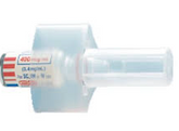A Henry Schein Ampule Breaker, made of Polypropylene Clear material and measuring 2-1/16 x 1-1/4" (each), with a red, white and blue lid designed for safer handling.
